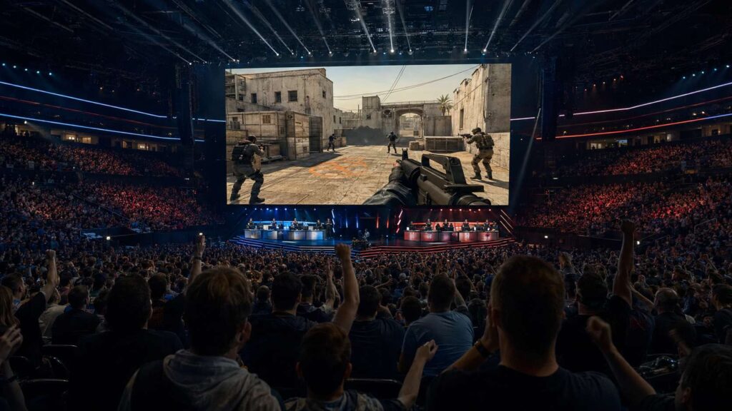 esports arena crowd watching a Counter-Strike match on the big screen