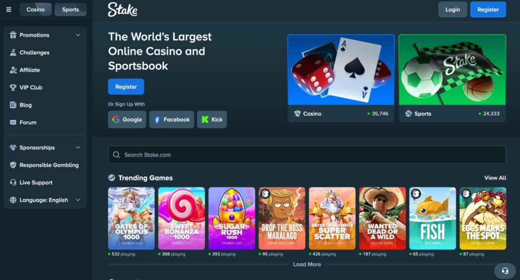 Stake.com main page 