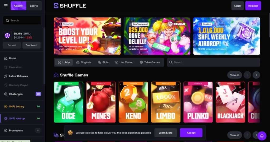 shuffle interface main page 