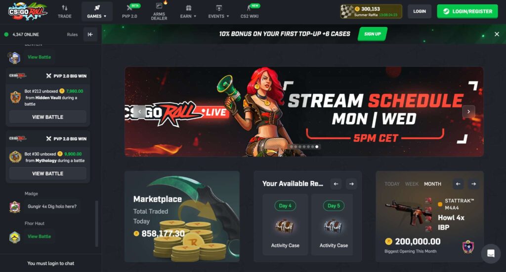 CSGORoll interface main page 